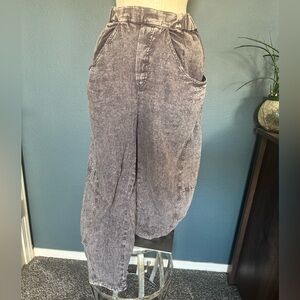 Free People Washed Walnut Gray Textured Pants with Subtle Weave